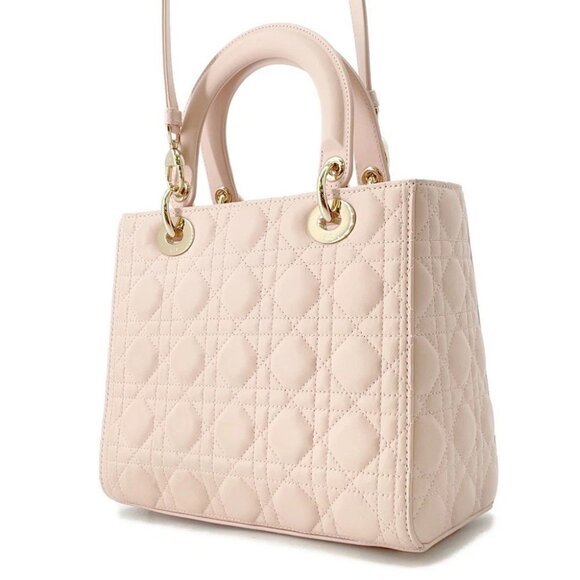 Dior Lady Dior Canage Size Medium Lambskin Powder Pink M0565ONGE_M413 - Picture 2 of 16